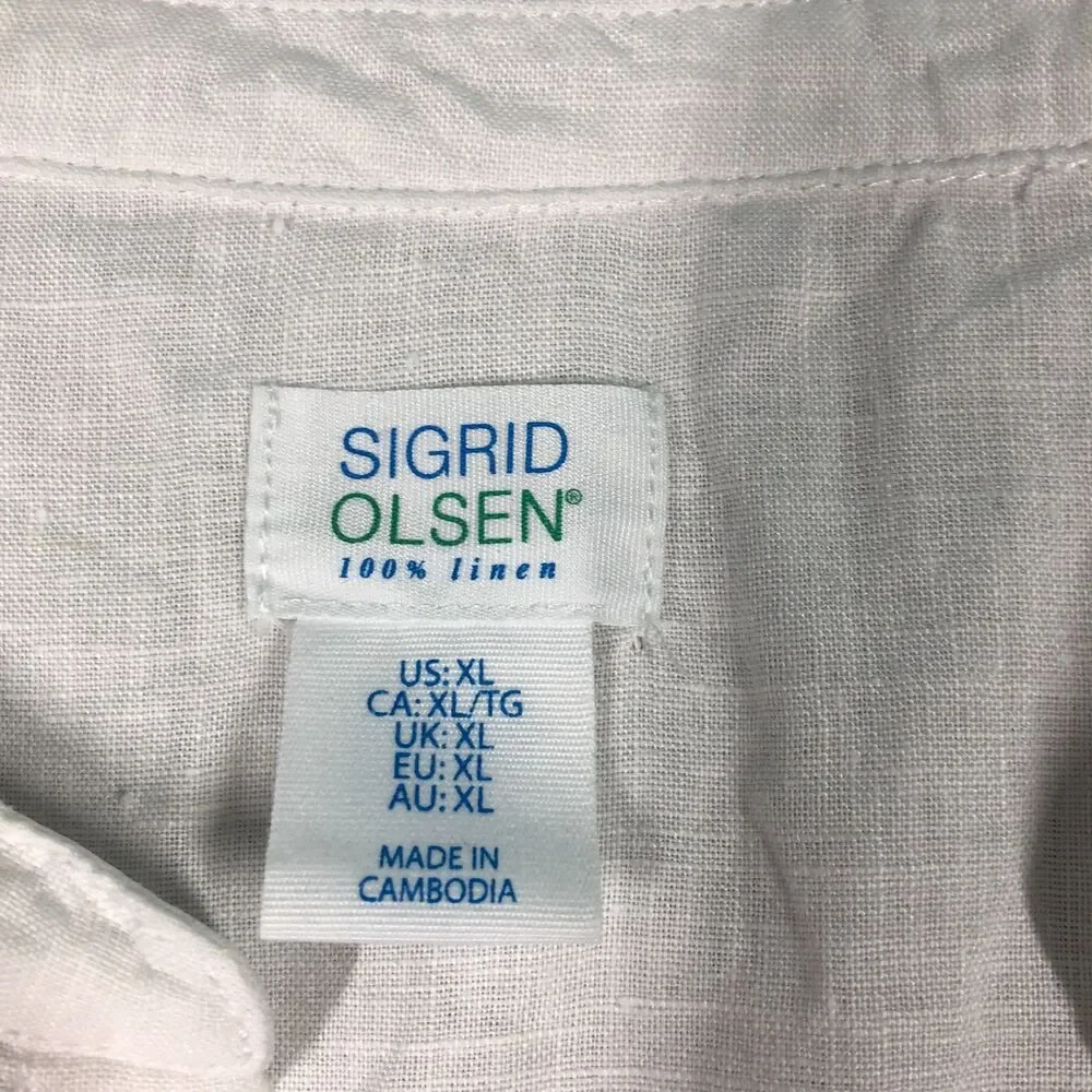 Sigrid Olsen Tunic Cover-up Womens XL White 100% Linen 3/4 Sleeve Button - Picture 2 of 6